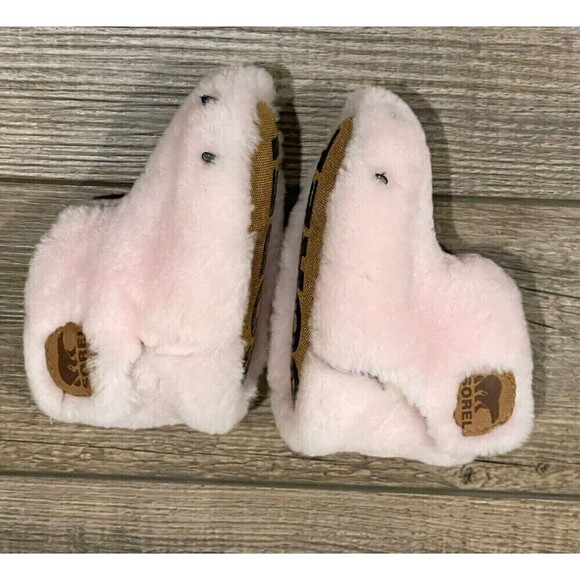 Sorel Cozy Faux Fur Bear Paw Slippers Girls Dusty Pink Size 3 Baby - Picture 9 of 10